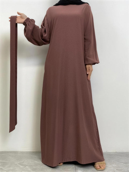 Everyday Abaya | With Belt & Pockets | Dark Rosewood