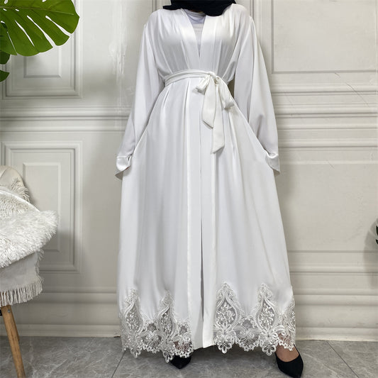 Open Lace Abaya | With Belt | White