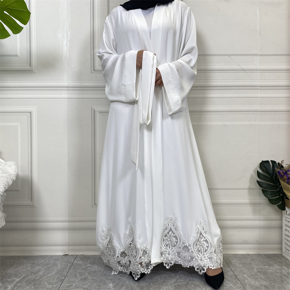 Open Lace Abaya | With Belt | White