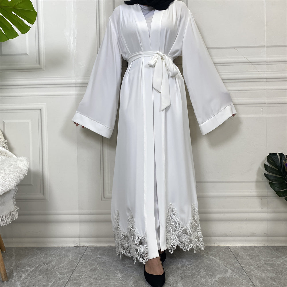 Open Lace Abaya | With Belt | White