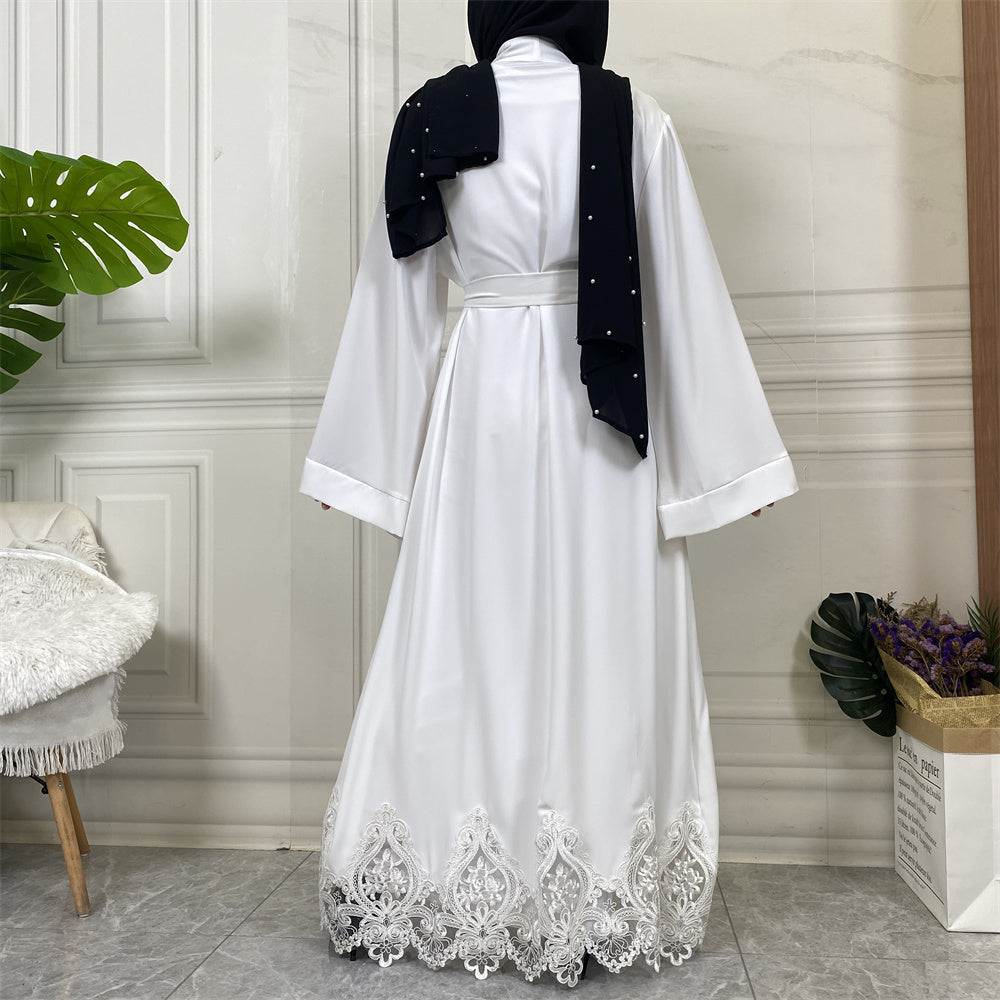 Open Lace Abaya | With Belt | White