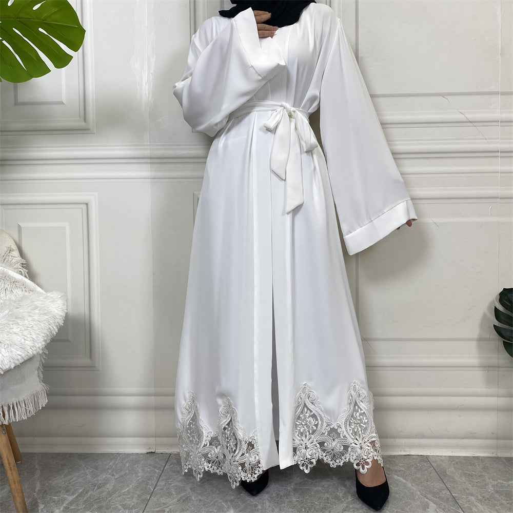 Open Lace Abaya | With Belt | White