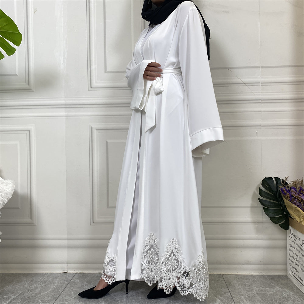 Open Lace Abaya | With Belt | White