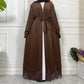 Open Lace Abaya | With Belt | Chocolate