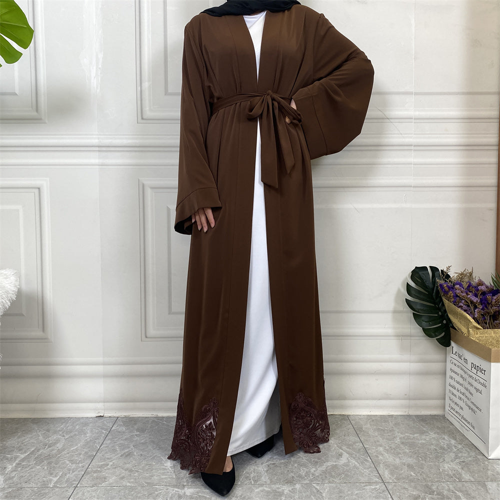 Open Lace Abaya | With Belt | Chocolate