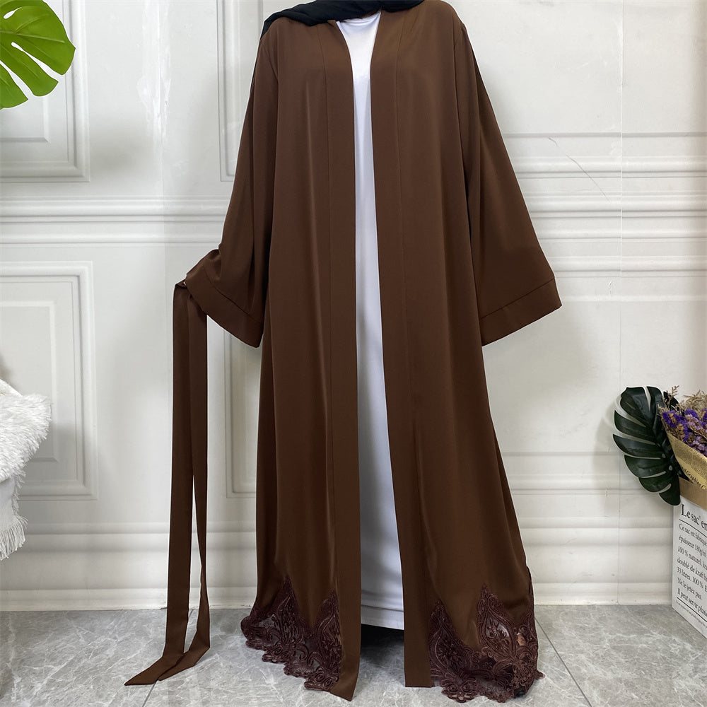 Open Lace Abaya | With Belt | Chocolate